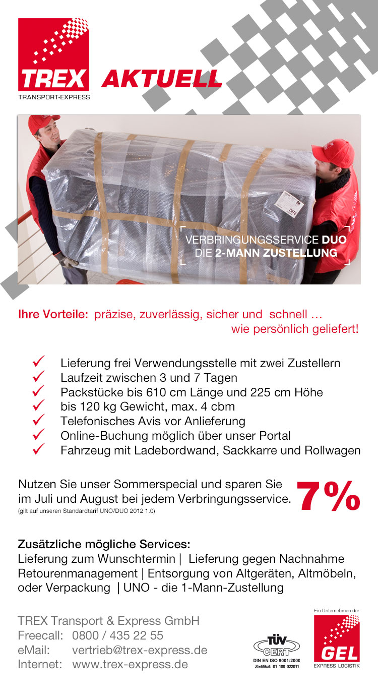 TREX Transport und Express VERSAND VON STÜCKGUT, EXPRESSSENDUNGEN
